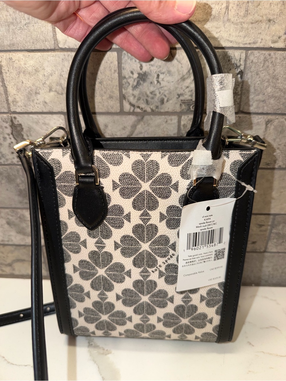 kate spade Black and Cream Floral Mini Satchel